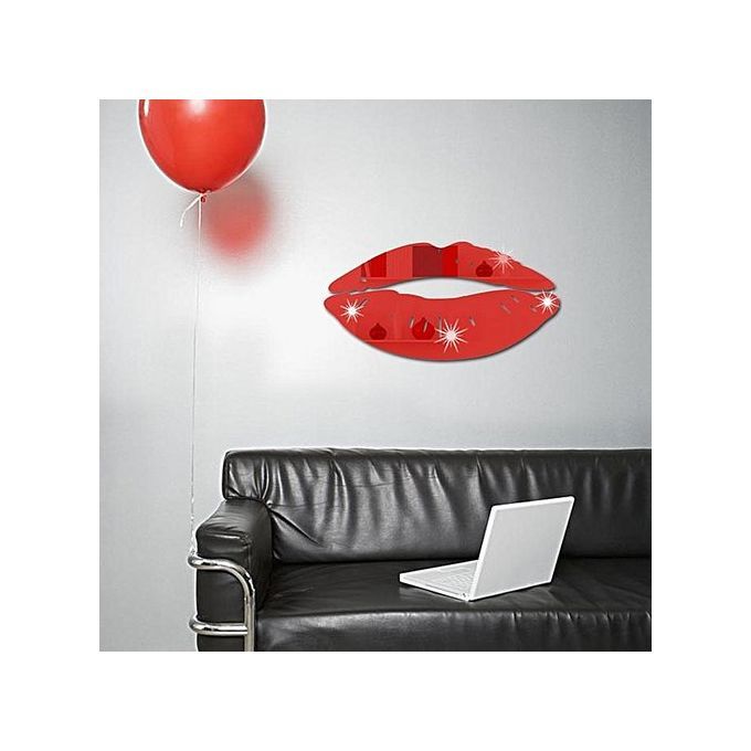 Modern 3D Lips Removable Home Room Decor Wall Mirror Sticker Art Decal-Red