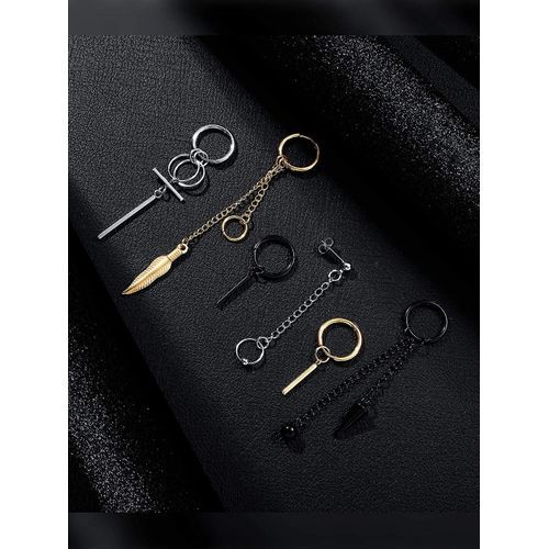 18 Pieces Men Hinged Hoop Dangle Earrings Stainless Steel