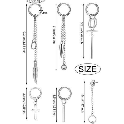 18 Pieces Men Hinged Hoop Dangle Earrings Stainless Steel