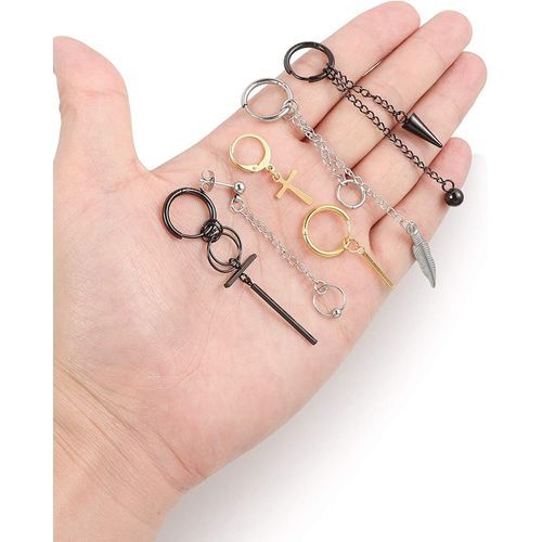 18 Pieces Men Hinged Hoop Dangle Earrings Stainless Steel