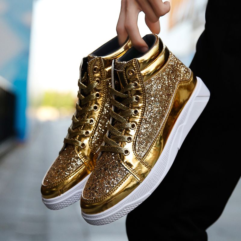 Mens Ankle Top Canvas Shoes-Gold