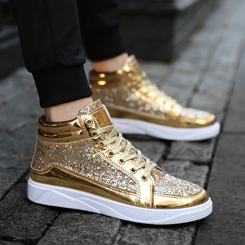 Mens Ankle Top Canvas Shoes-Gold