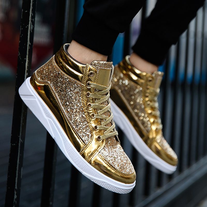Mens Ankle Top Canvas Shoes-Gold