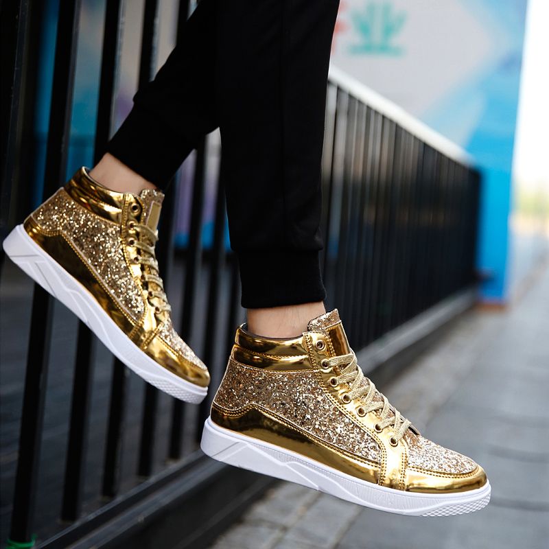 Mens Ankle Top Canvas Shoes-Gold