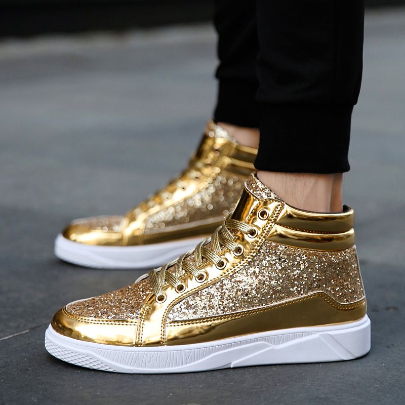 Mens Ankle Top Canvas Shoes-Gold