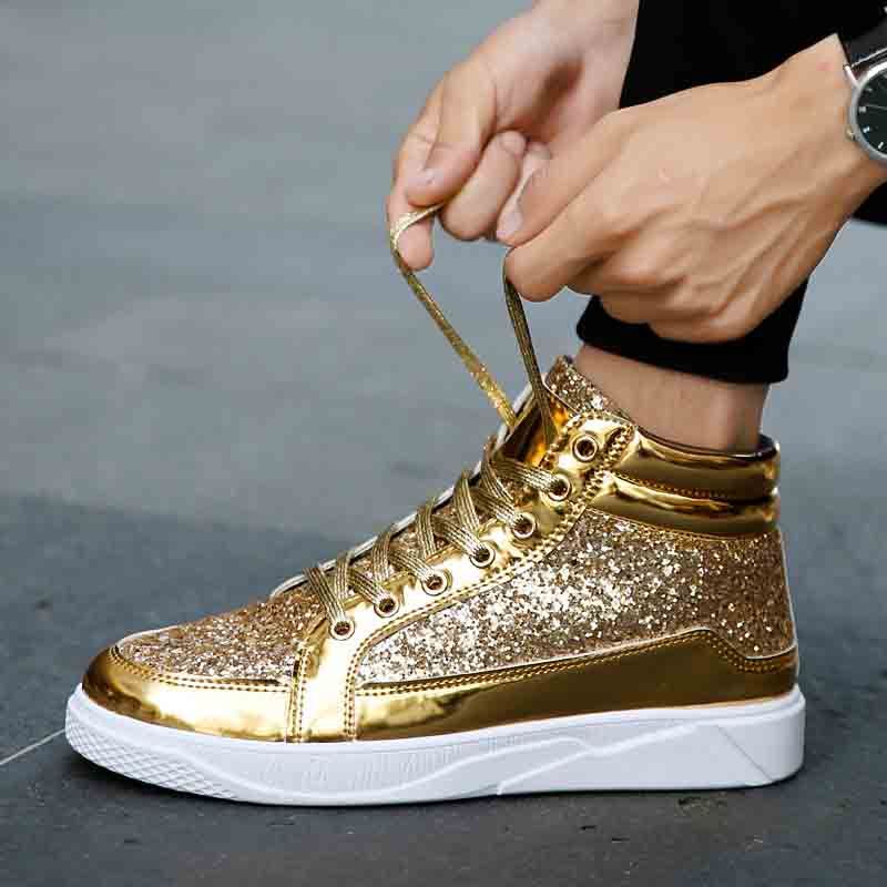 Mens Ankle Top Canvas Shoes-Gold