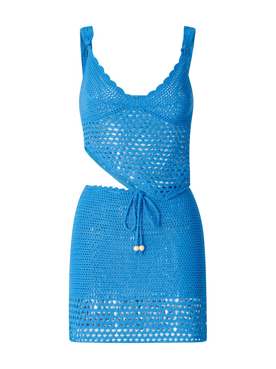 (Orange)Women Y2k Crochet Knitted Two Piece Outfits Sleeveless Hollow Out Cami Top And High Waist Mini Skirt Beach Wear SMA