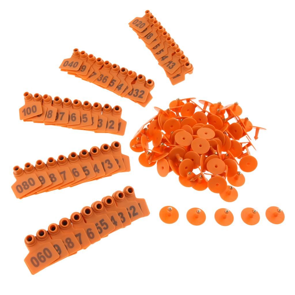 100Pcs/Set Sheep  Pig  Cow Livestock Ear Number Tag 001 Number  Orange