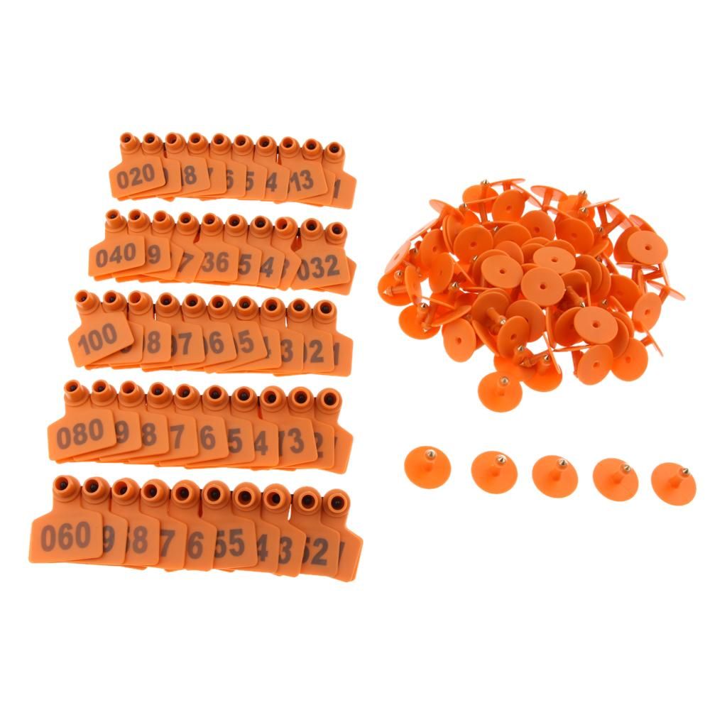 100Pcs/Set Sheep  Pig  Cow Livestock Ear Number Tag 001 Number  Orange