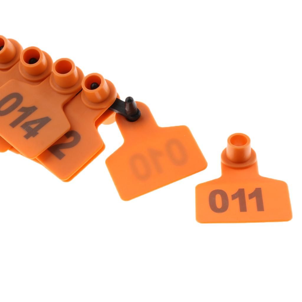 100Pcs/Set Sheep  Pig  Cow Livestock Ear Number Tag 001 Number  Orange