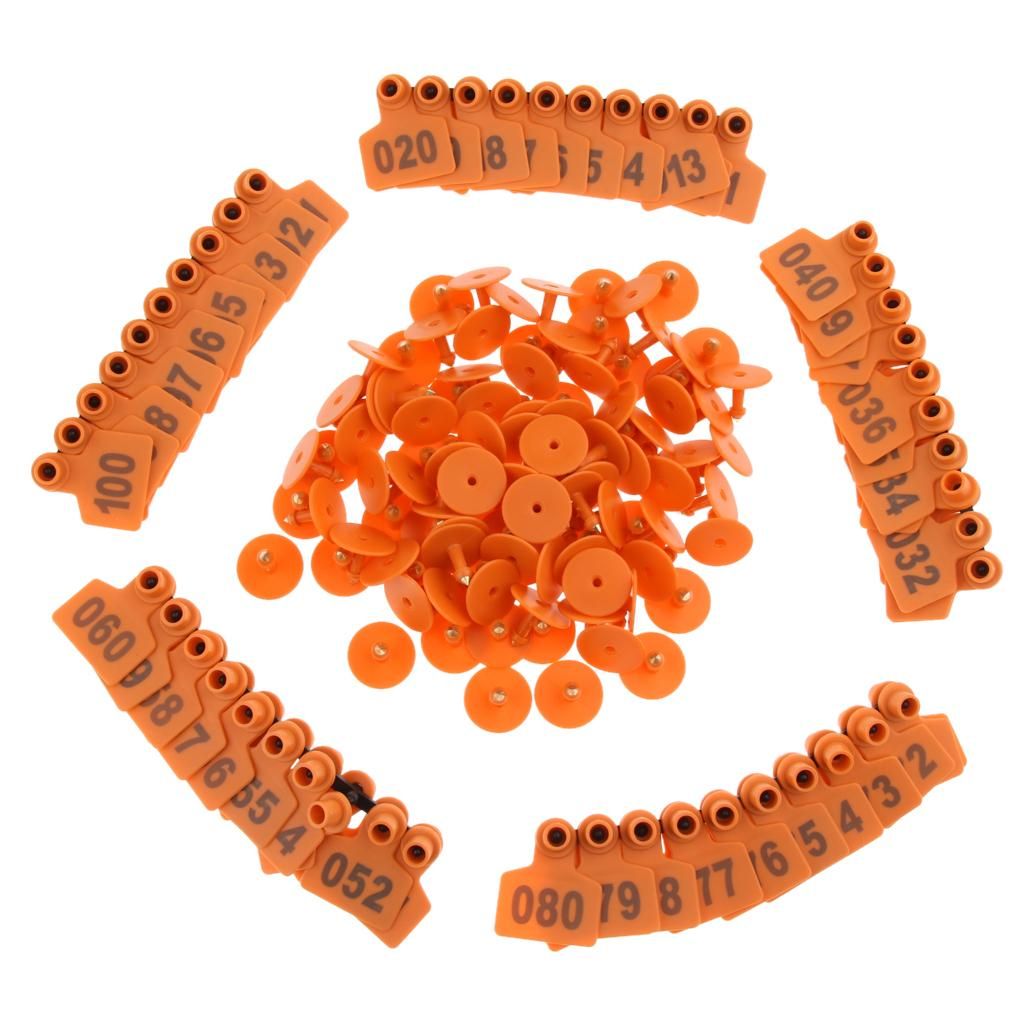 100Pcs/Set Sheep  Pig  Cow Livestock Ear Number Tag 001 Number  Orange