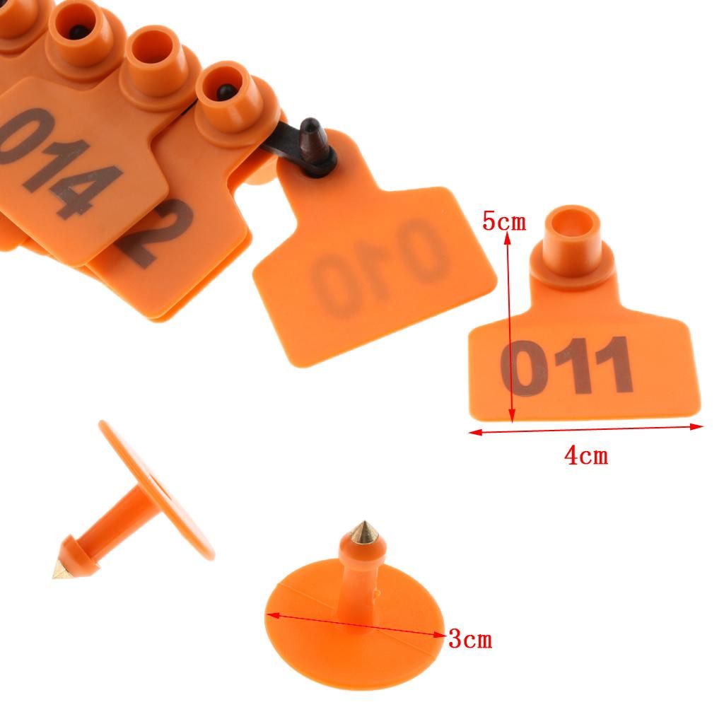 100Pcs/Set Sheep  Pig  Cow Livestock Ear Number Tag 001 Number  Orange
