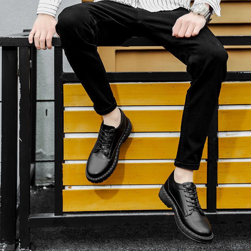 Versatile Casual Shoes Black Men's Heightened Leather Shoes
