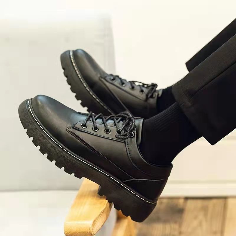 Versatile Casual Shoes Black Men's Heightened Leather Shoes