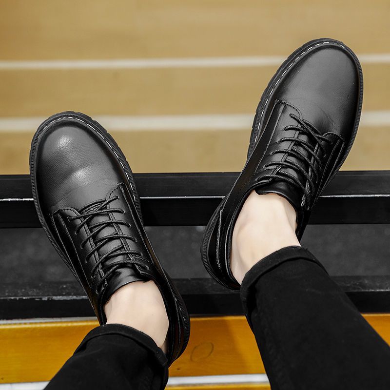 Versatile Casual Shoes Black Men's Heightened Leather Shoes