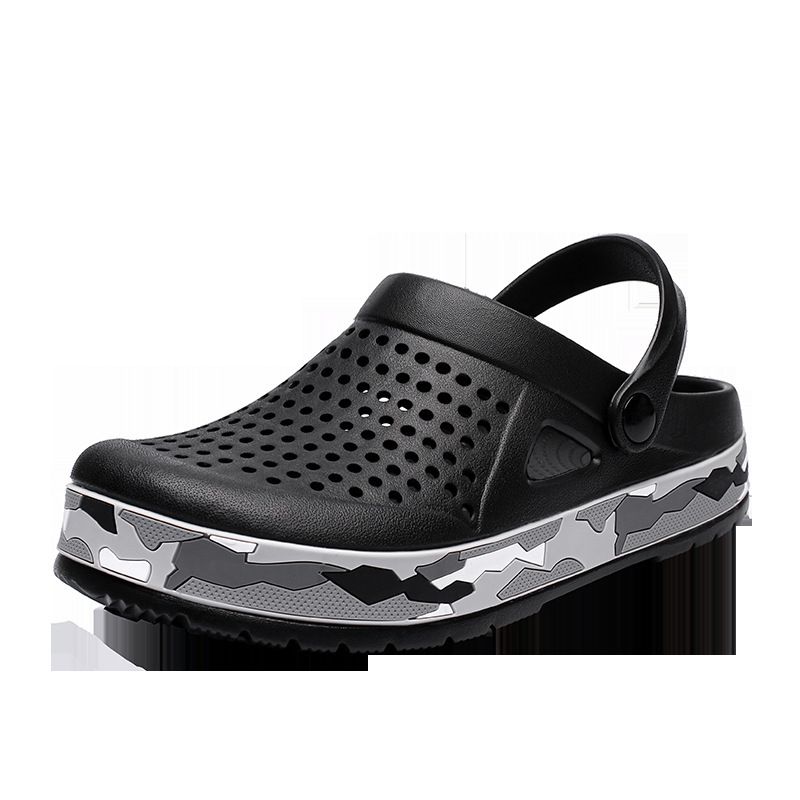 Men's Beach Shoes Outdoor EVA Hole Sandals-Black