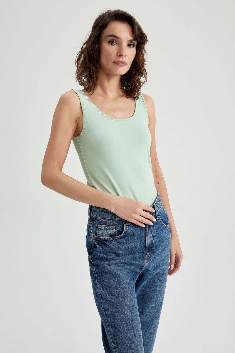 Woman Slim Fit Crew Neck Knitted Athlete - Turquoise