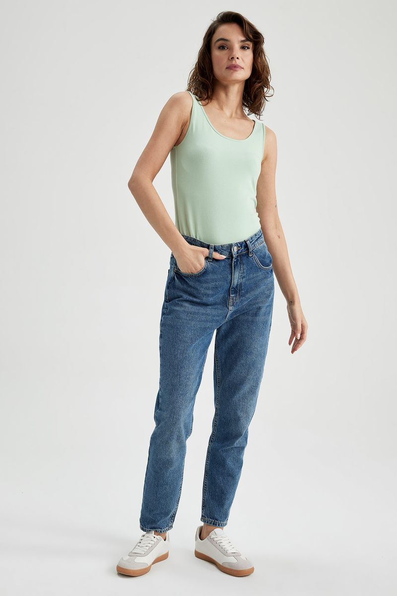 Woman Slim Fit Crew Neck Knitted Athlete - Turquoise