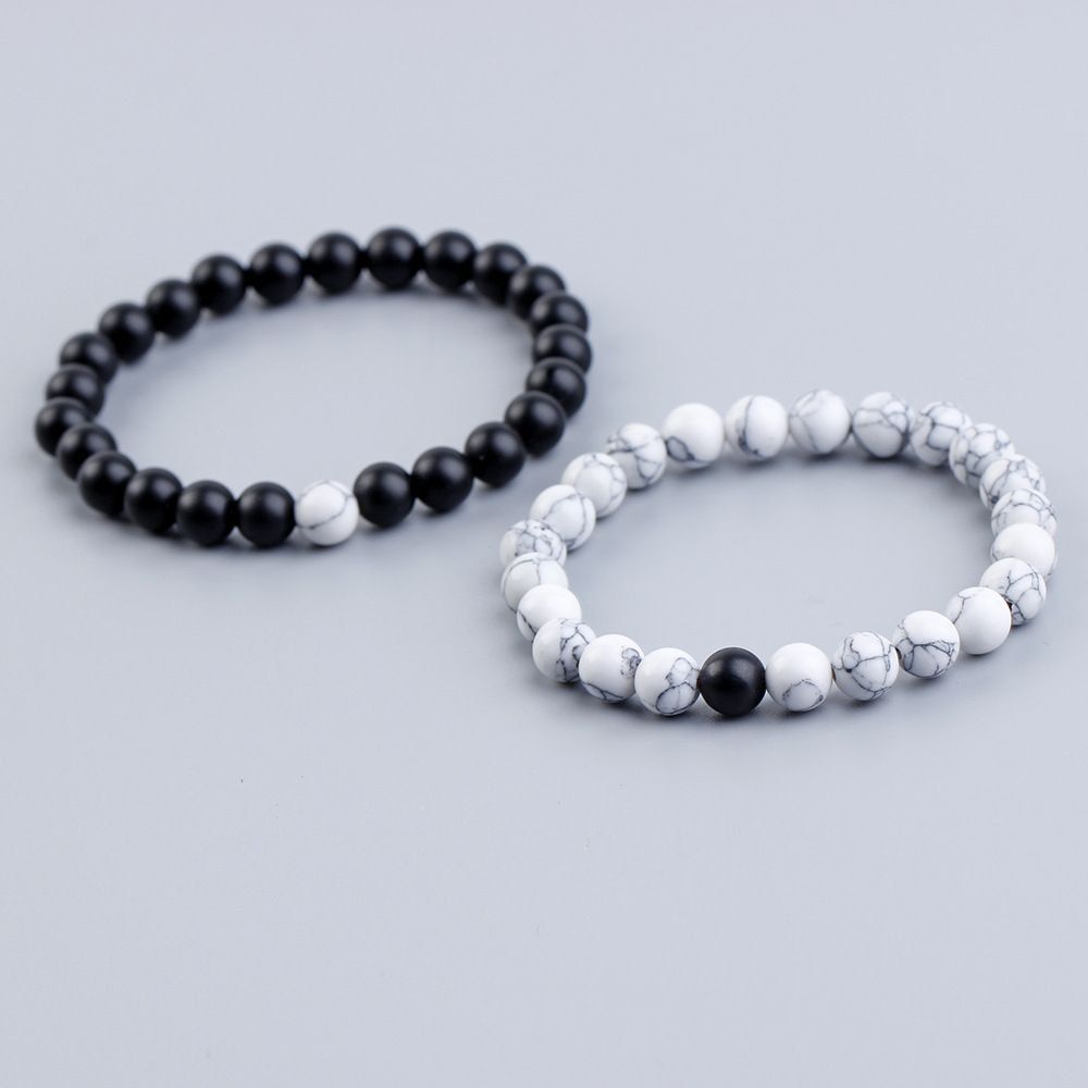 Black And White 2 In 1 Couple Sunset Matt Bead Bracelet.