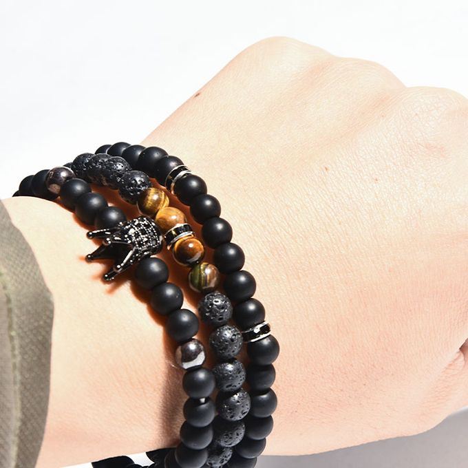 Obsidian Bead Wristband Wealth And Good Luck Bracelet Crown