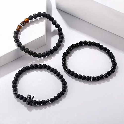 Obsidian Bead Wristband Wealth And Good Luck Bracelet Crown