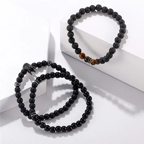 Obsidian Bead Wristband Wealth And Good Luck Bracelet Crown