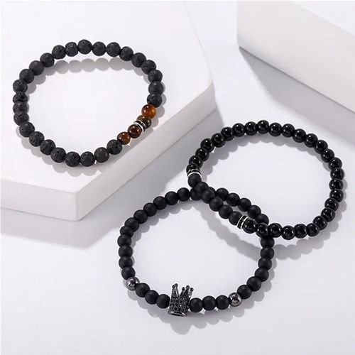 Obsidian Bead Wristband Wealth And Good Luck Bracelet Crown