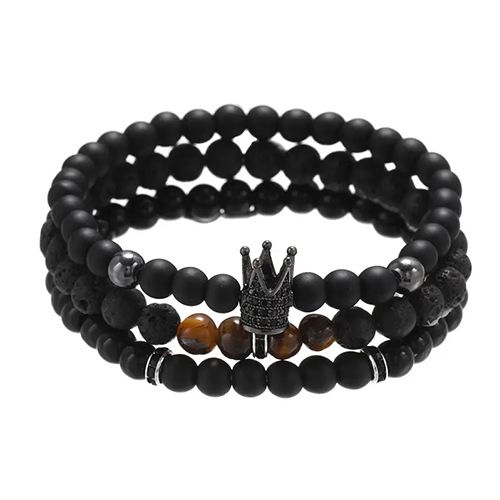 Obsidian Bead Wristband Wealth And Good Luck Bracelet Crown
