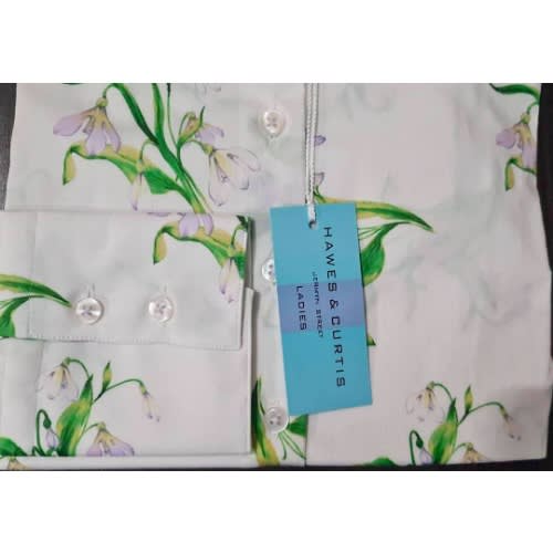 Women's Fitted Floral Print Cotton Stretch Shirt - White & Green