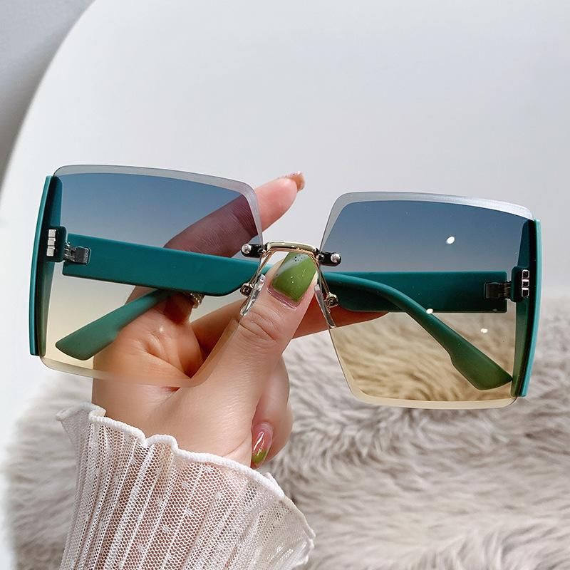2023 New Square Frameless Trimming Sunglasses Trending Unique Big Brand Glasses Large Frame Fashion Sunglasses