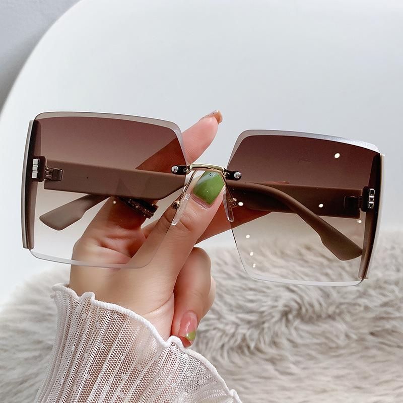 2023 New Square Frameless Trimming Sunglasses Trending Unique Big Brand Glasses Large Frame Fashion Sunglasses