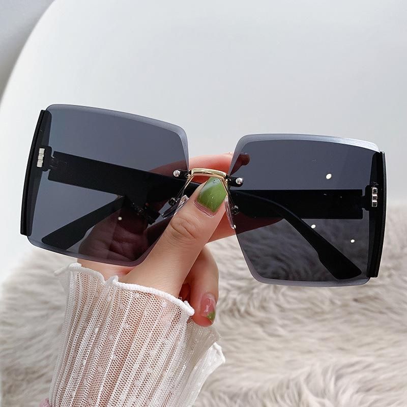 2023 New Square Frameless Trimming Sunglasses Trending Unique Big Brand Glasses Large Frame Fashion Sunglasses
