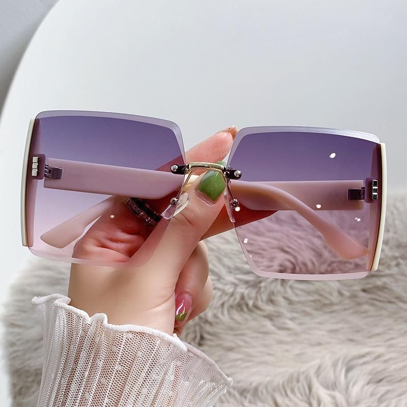 2023 New Square Frameless Trimming Sunglasses Trending Unique Big Brand Glasses Large Frame Fashion Sunglasses