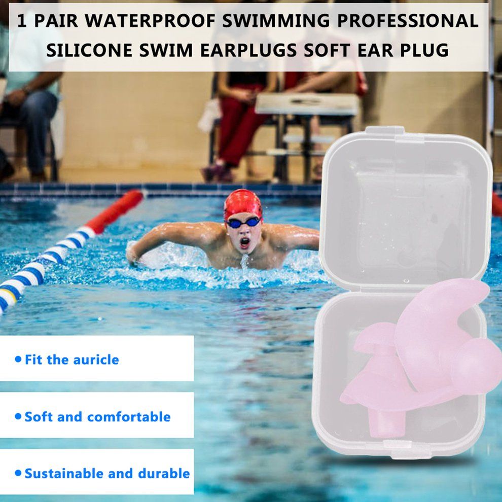 1 Pair Waterproof Swimming Professional Sili One Swim Earplugs Soft Ear Plug-pink