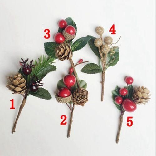 15Pcs Red Christmas Berry And Pine Cone Picks With Holly