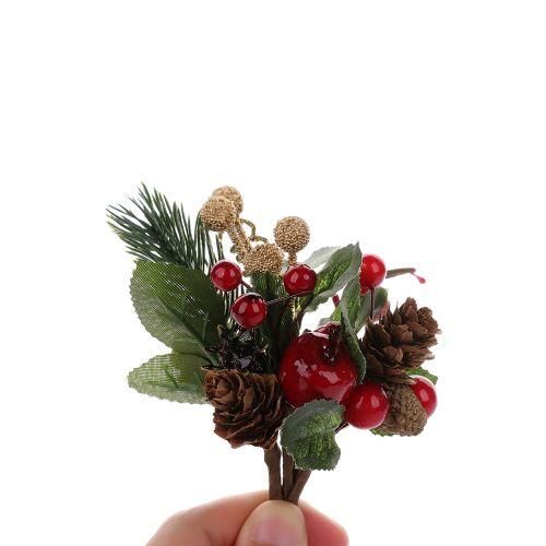 15Pcs Red Christmas Berry And Pine Cone Picks With Holly