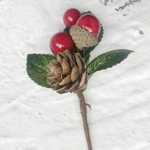 15Pcs Red Christmas Berry And Pine Cone Picks With Holly
