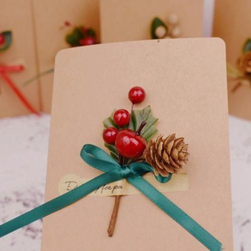 15Pcs Red Christmas Berry And Pine Cone Picks With Holly