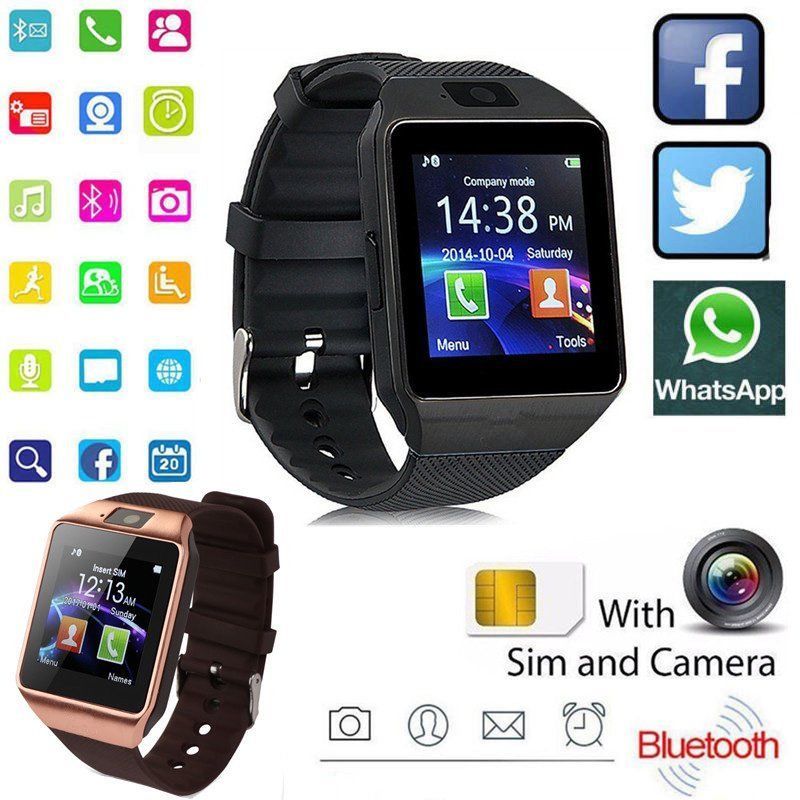 Digital Touch Screen Smart Watch DZ09 Q18 Bracelet Camera Bluetooth WristWatch SIM Card Smartwatch Ios Android Phones Support(#black)