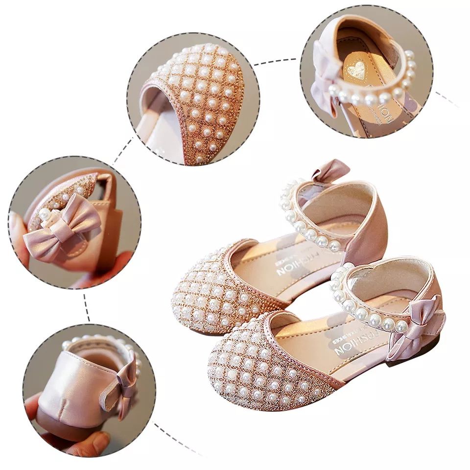 Big Girl Glitter Pearls Birthday Party Shoe - Rose Gold
