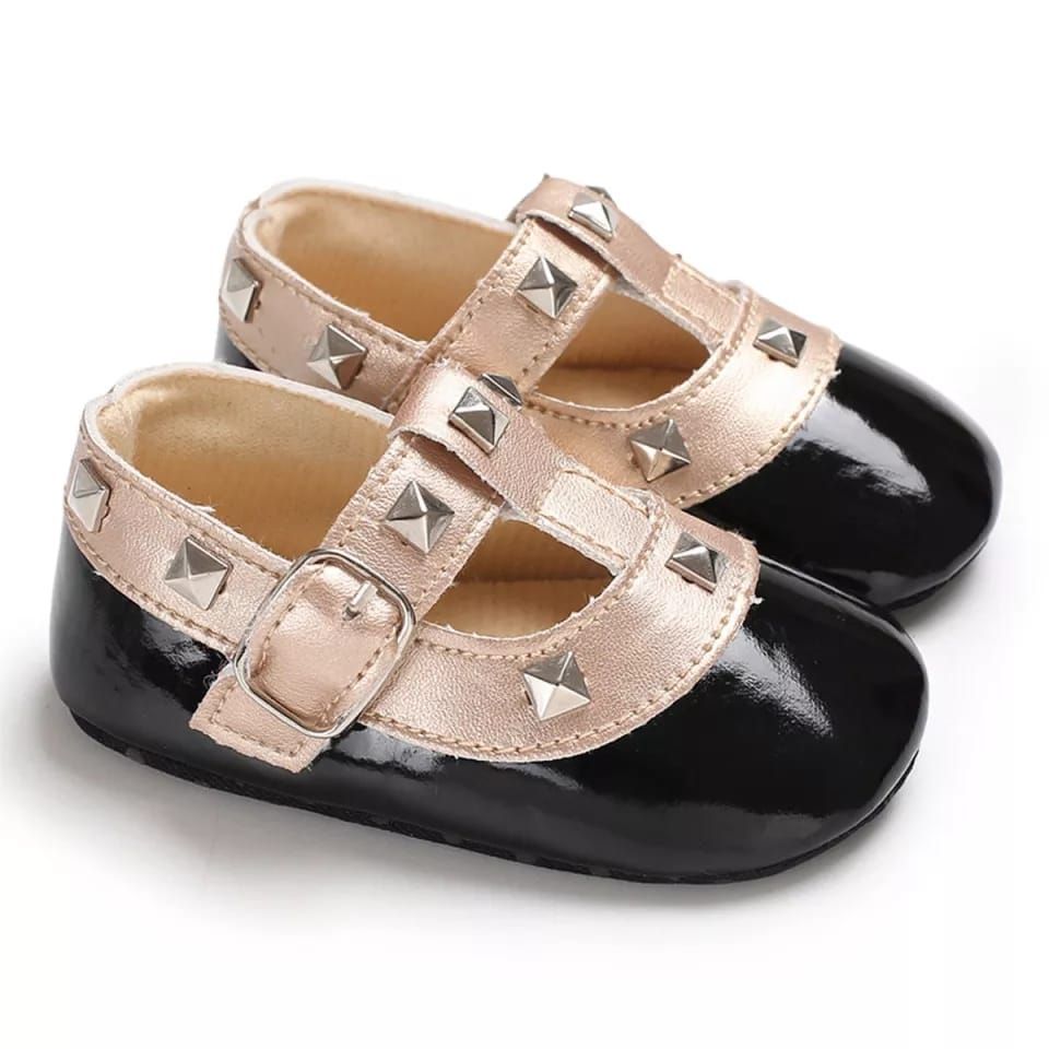 Baby Girl First Walker Black And Gold Shoes