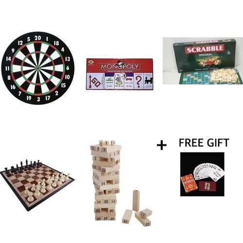 5 In 1 Board Games (Dart, Monopoly,Scrabble,Chess And Jenga)