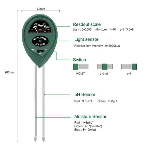 Soil PH Meter Moisture Meter Light  PH Test Kits 3-in-1