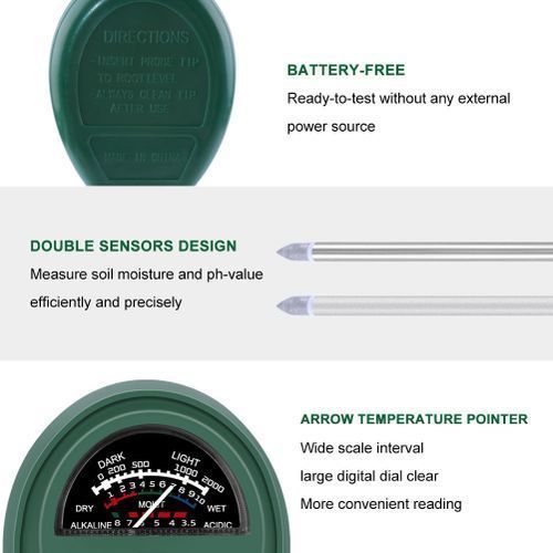 Soil PH Meter Moisture Meter Light  PH Test Kits 3-in-1