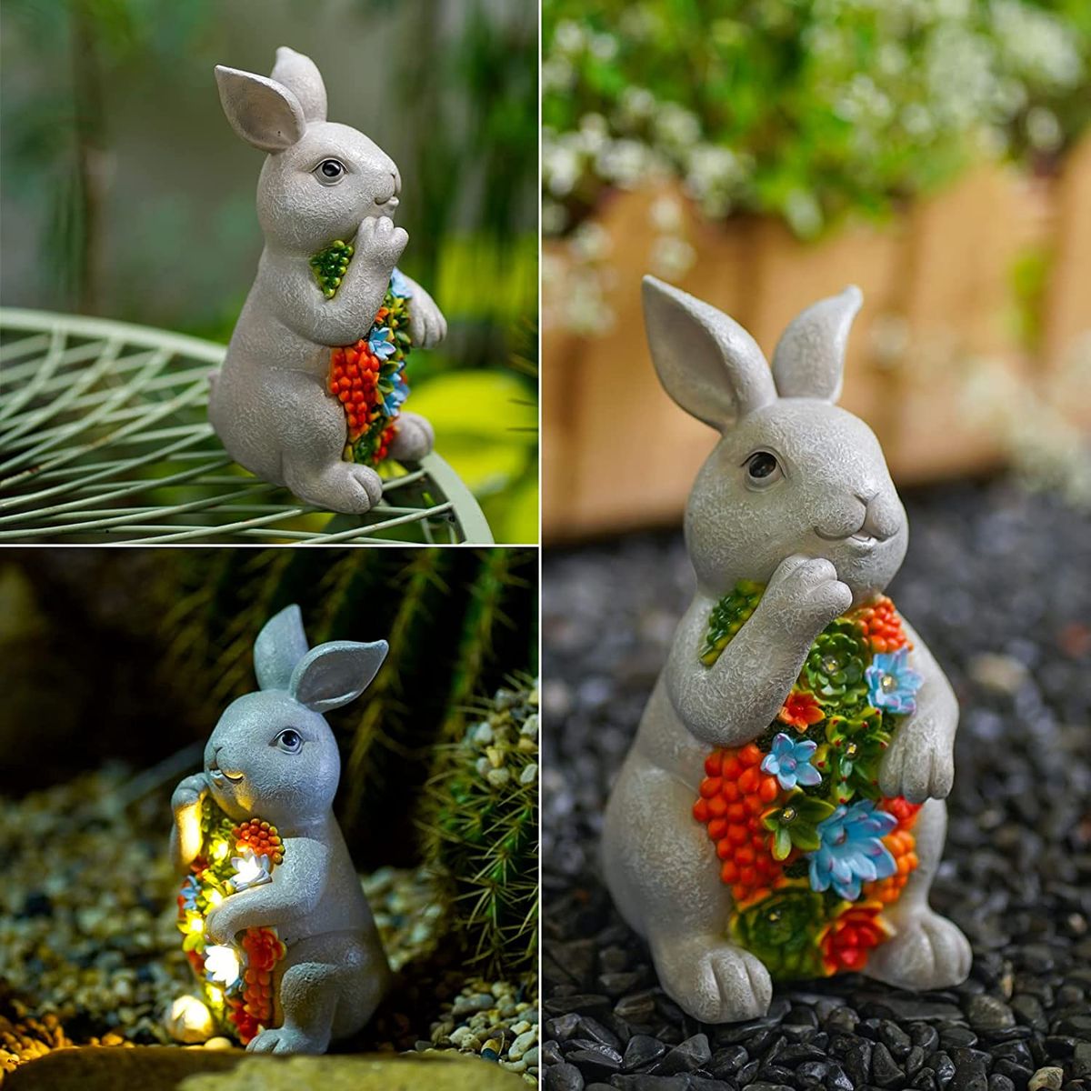 Solar Rabbit Statue Outdoor Figurine Lights For Garden Decor