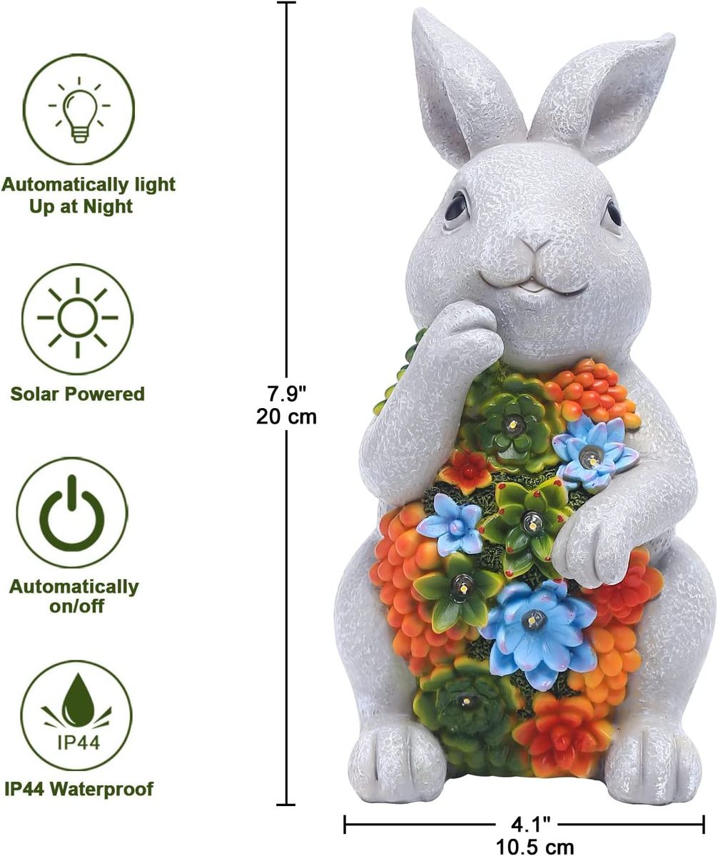 Solar Rabbit Statue Outdoor Figurine Lights For Garden Decor