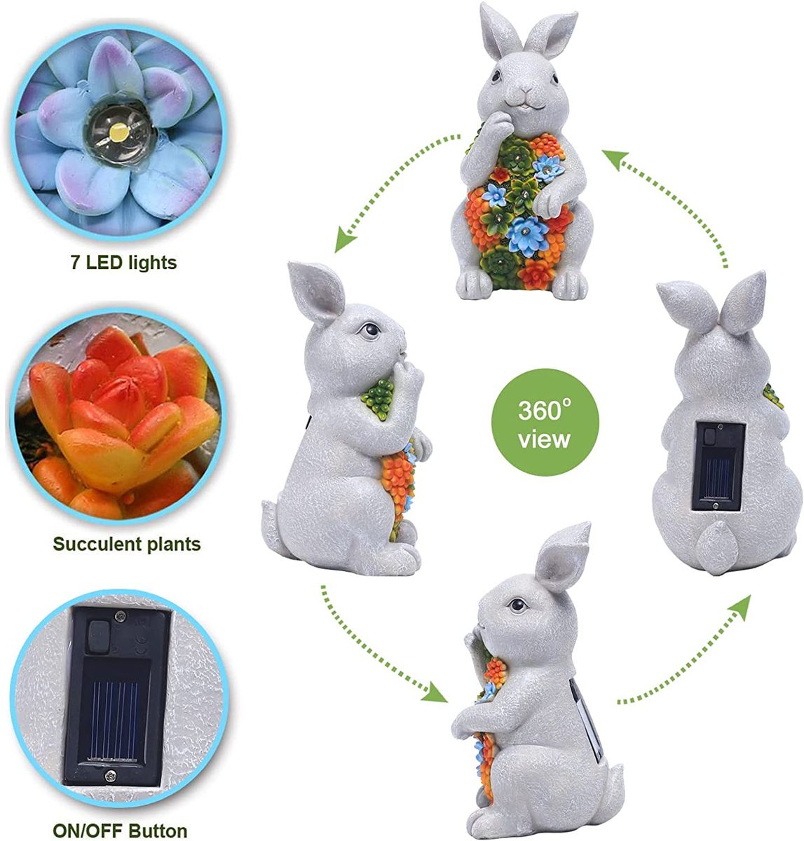 Solar Rabbit Statue Outdoor Figurine Lights For Garden Decor