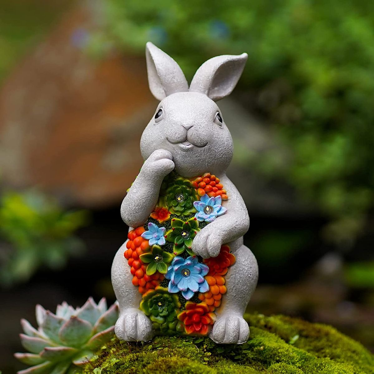 Solar Rabbit Statue Outdoor Figurine Lights For Garden Decor