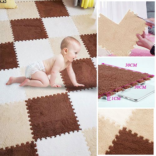 Kids Plush Foam Puzzle Crawling Mat Set Of 9 In 3 Colours
