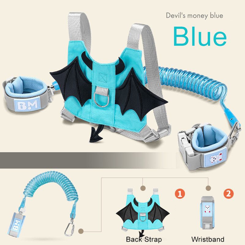 Anti Lost Kids Leash & Toddlers Wrist Strap 2.5 Meters Child Harness Child Safety Wristband Hand Belt Strap For 1 To 10 Years Old Child Blue Devil